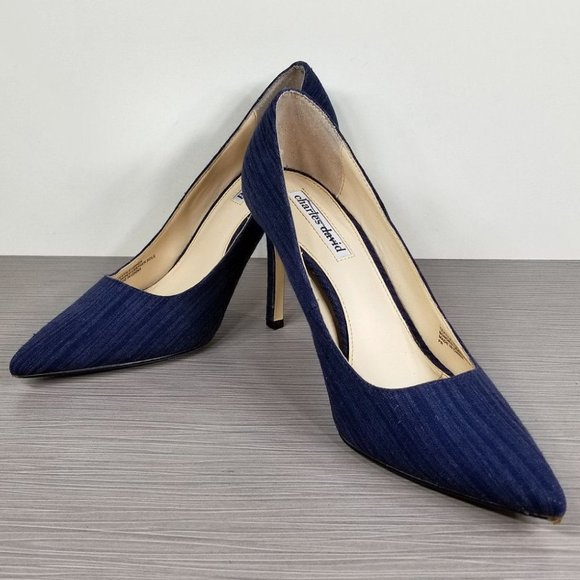 Chales David Caterina Pointy Toe Pump, Blue Textile, Womens Size 8 - Picture 4 of 10